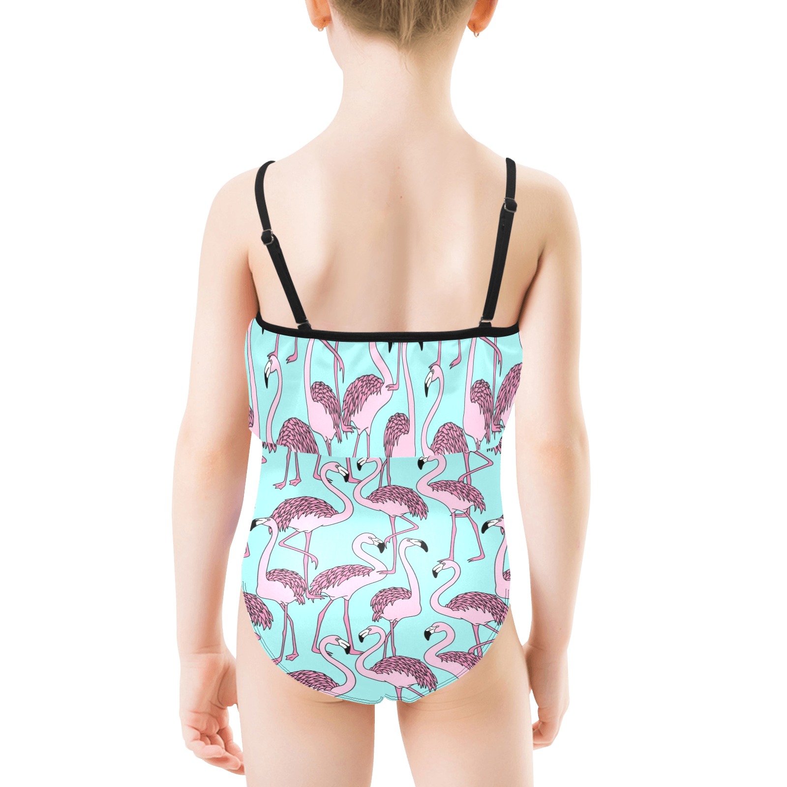 flamingos Kids' Spaghetti Strap Ruffle Swimsuit (Model S26)