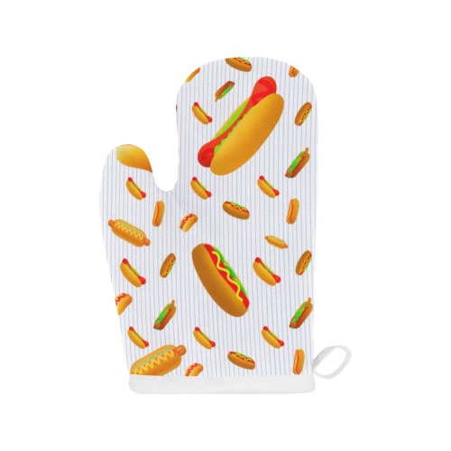 Hot Dogs on Pinstripes Linen Oven Mitt (Two Pieces)