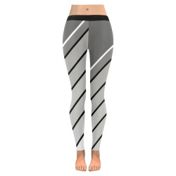 Black White Diagonal Women's Low Rise Leggings (Invisible Stitch) (Model L05)