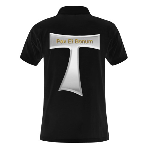 Franciscan Tau Cross Pax Et Bonum Silver Metallic Men's Polo Shirt (Model T24)