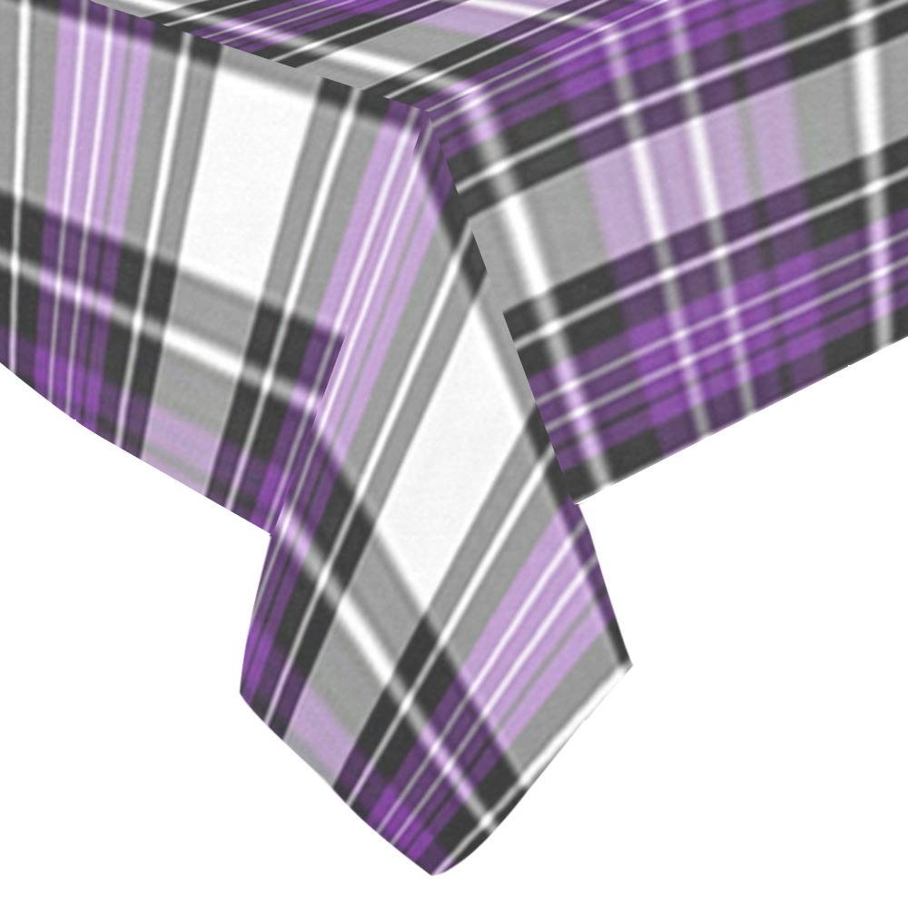 Purple Black Plaid Cotton Linen Tablecloth 60"x 84"
