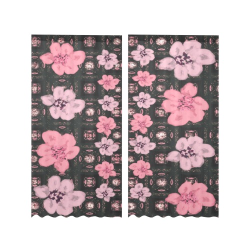 Summertime-Pink Floral Gauze Curtain 28"x84" (Two-Piece)