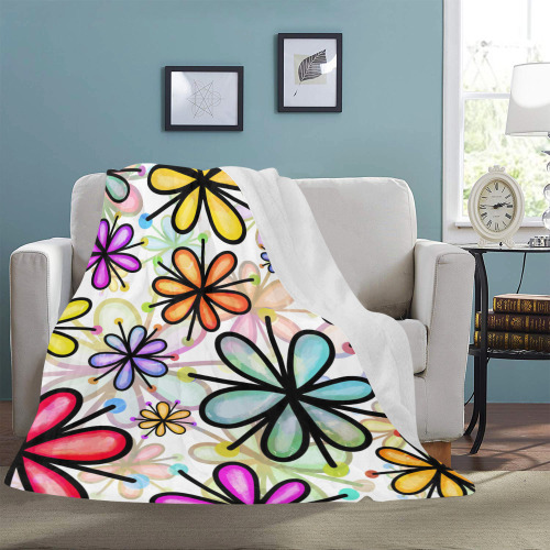 Watercolor Rainbow Doodle Daisy Flower Pattern Ultra-Soft Micro Fleece Blanket 60"x80"