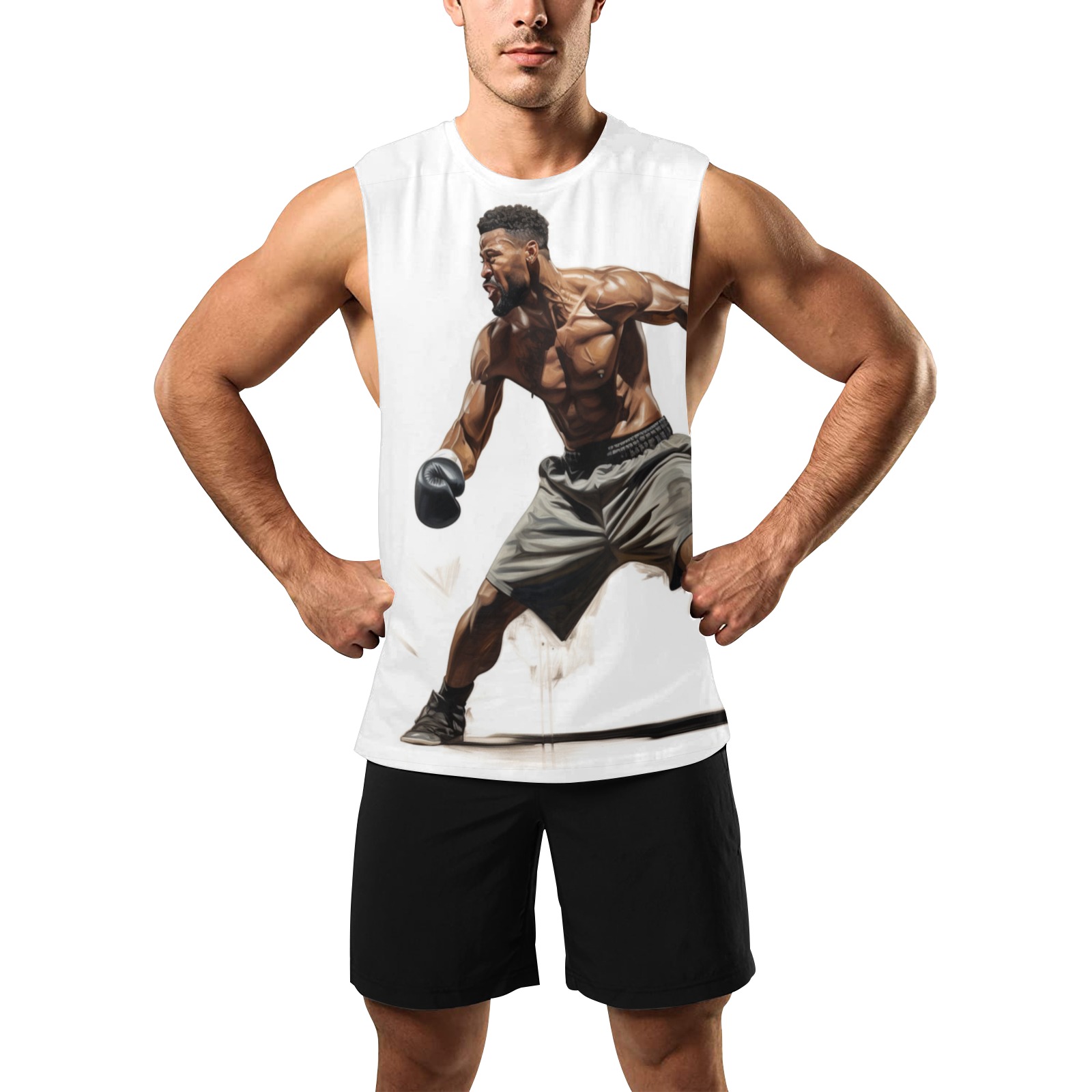 Black Boxer on Mens Sleeveless Workout Top Men's Open Sides Workout Tank Top (Model T72)