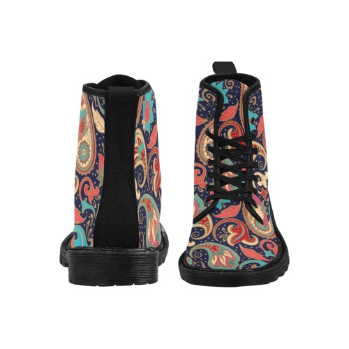 Dark Paisley Martin Boots for Women (Black) (Model 1203H)