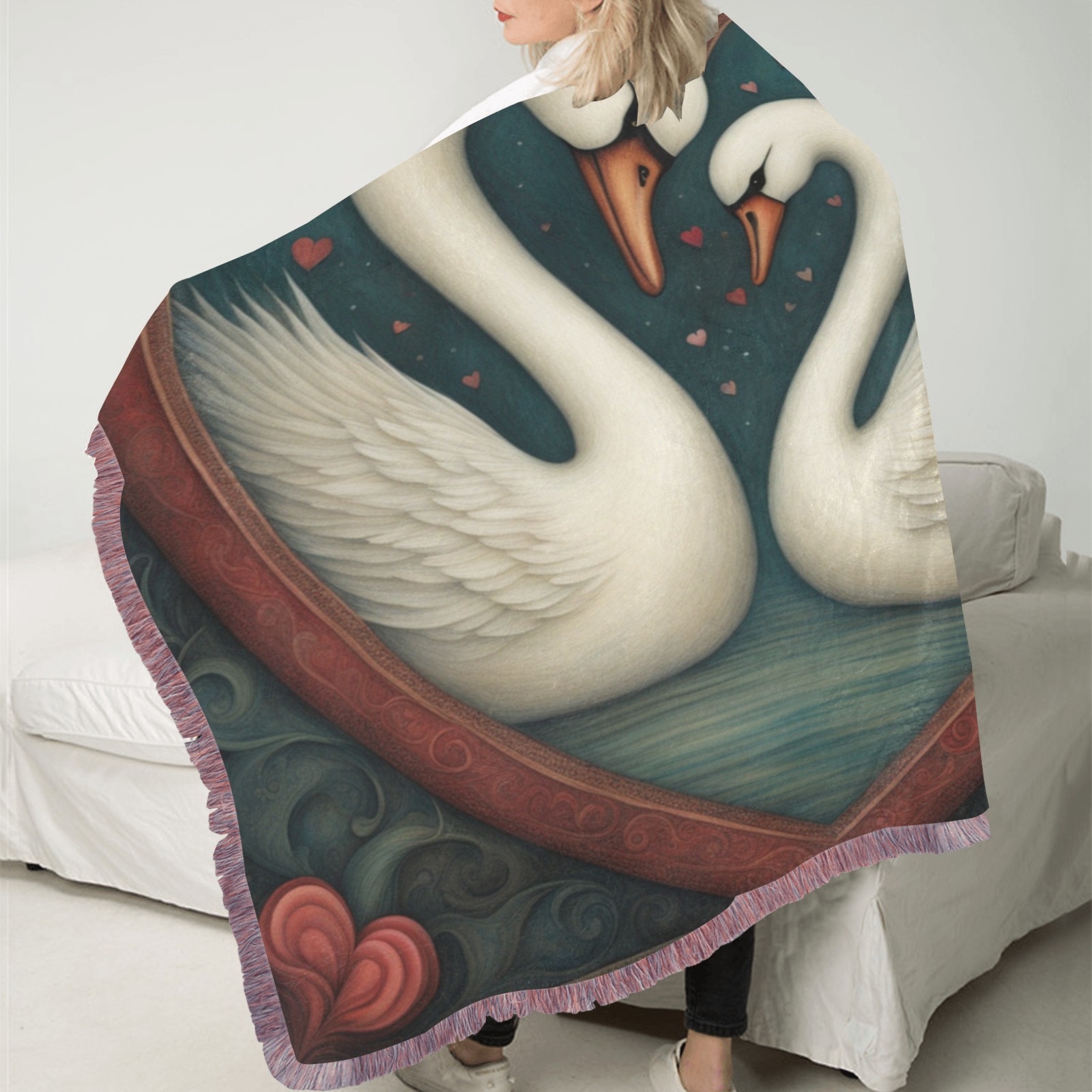 Swan Love Ultra-Soft Fringe Blanket 50"x60" (Mixed Pink)