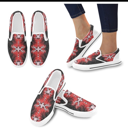 0-Fire and Ice Fractal Abstract Women's Slip-on Canvas Shoes (Model 019)