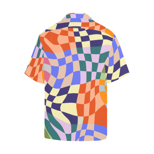 Wavy Groovy Geometric Checkered Retro Abstract Mosaic Pixels Hawaiian Shirt (Model T58)