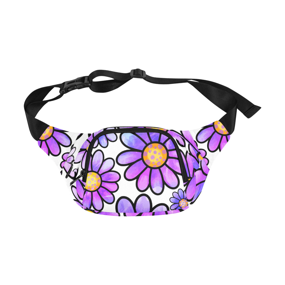 Lilac Watercolor Doodle Daisy Flower Pattern Fanny Pack/Small (Model 1677)