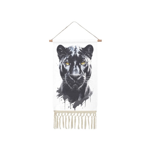 Cute black panther big cat face fantasy art. Linen Hanging Poster