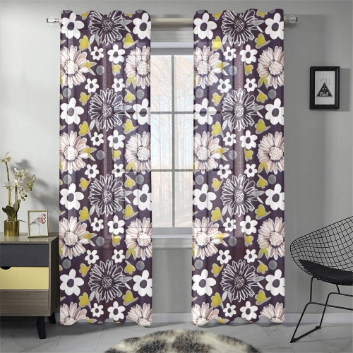 Unique Style Floral Pattern Gauze Curtain 28"x84" (Two-Piece)