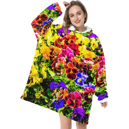 Viola Tricolor Flower colorful beautiful spring Blanket Hoodie for Women