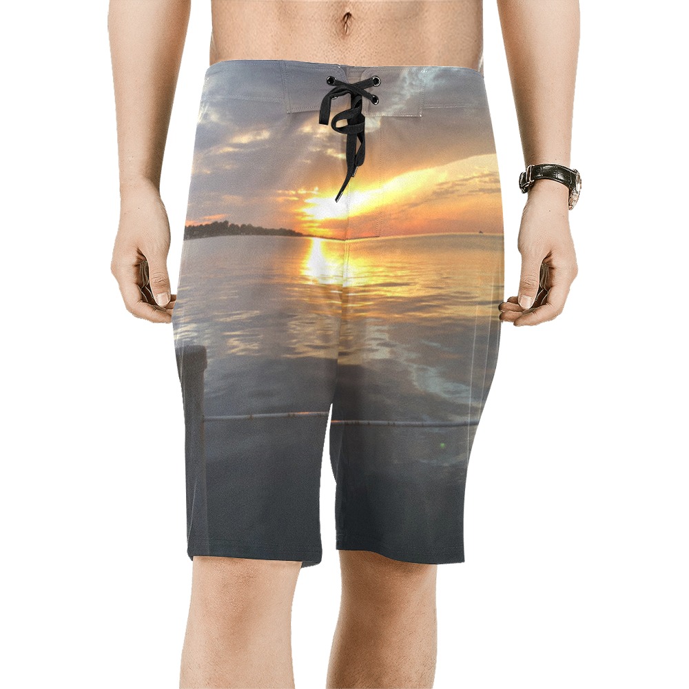 Pier Sunset Collection Men's All Over Print Board Shorts (Model L16)