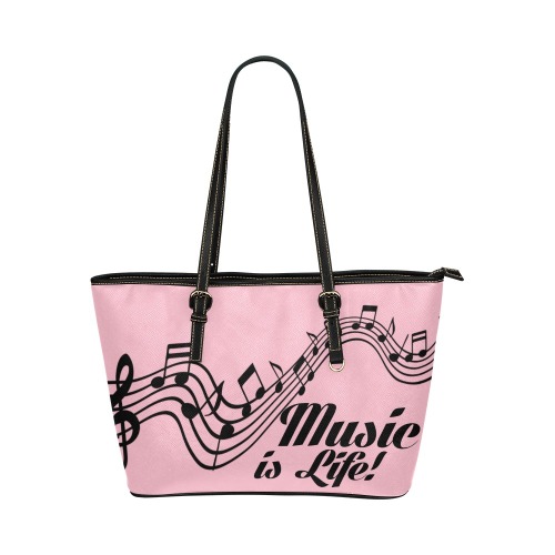 Music_Notes_ lt pink Leather Tote Bag/Small (Model 1651)