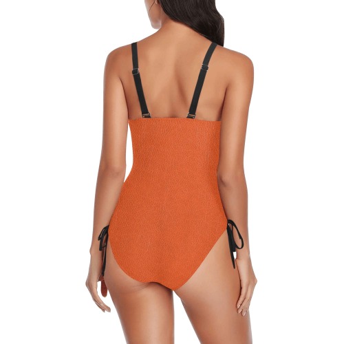 FAUX LEATHER BROWN 4 (2) Drawstring Side One-Piece Swimsuit (Model S14)