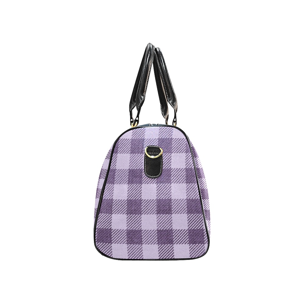Pastel Purple Plaid New Waterproof Travel Bag/Large (Model 1639)