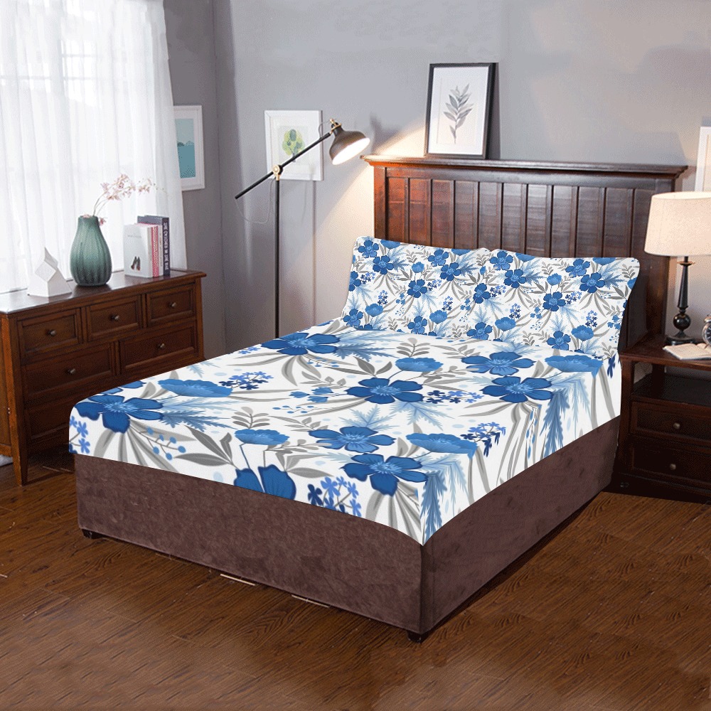 Gorgeous Blue Floral 3-Piece Bedding Set
