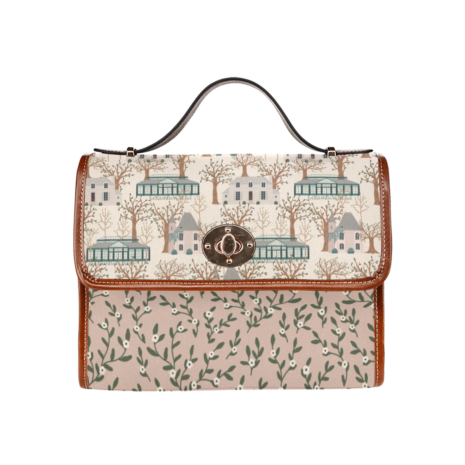 Spring Boulevard French Satchel Handbag Waterproof Canvas Bag-Brown (All Over Print) (Model 1641)