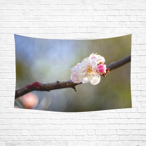 Minimalism of Japanese apricot branch and flowers.
