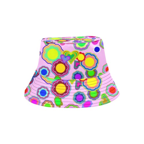 Groovy Hearts and Flowers Pink All Over Print Bucket Hat