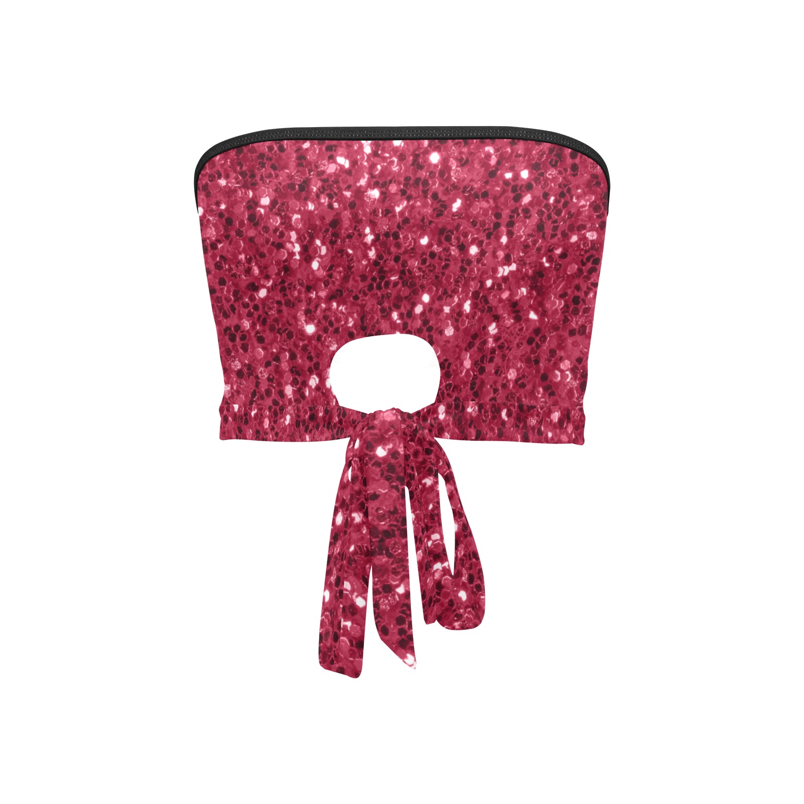 Magenta dark pink red faux sparkles glitter Women's Tie Bandeau Top (Model T66)