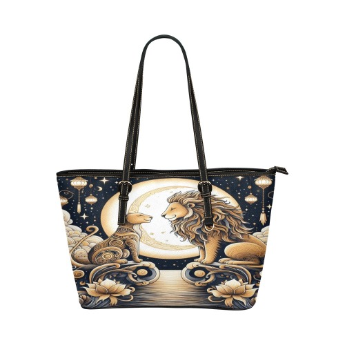 Moonlight Lions Love Leather Tote Bag/Small (Model 1651)