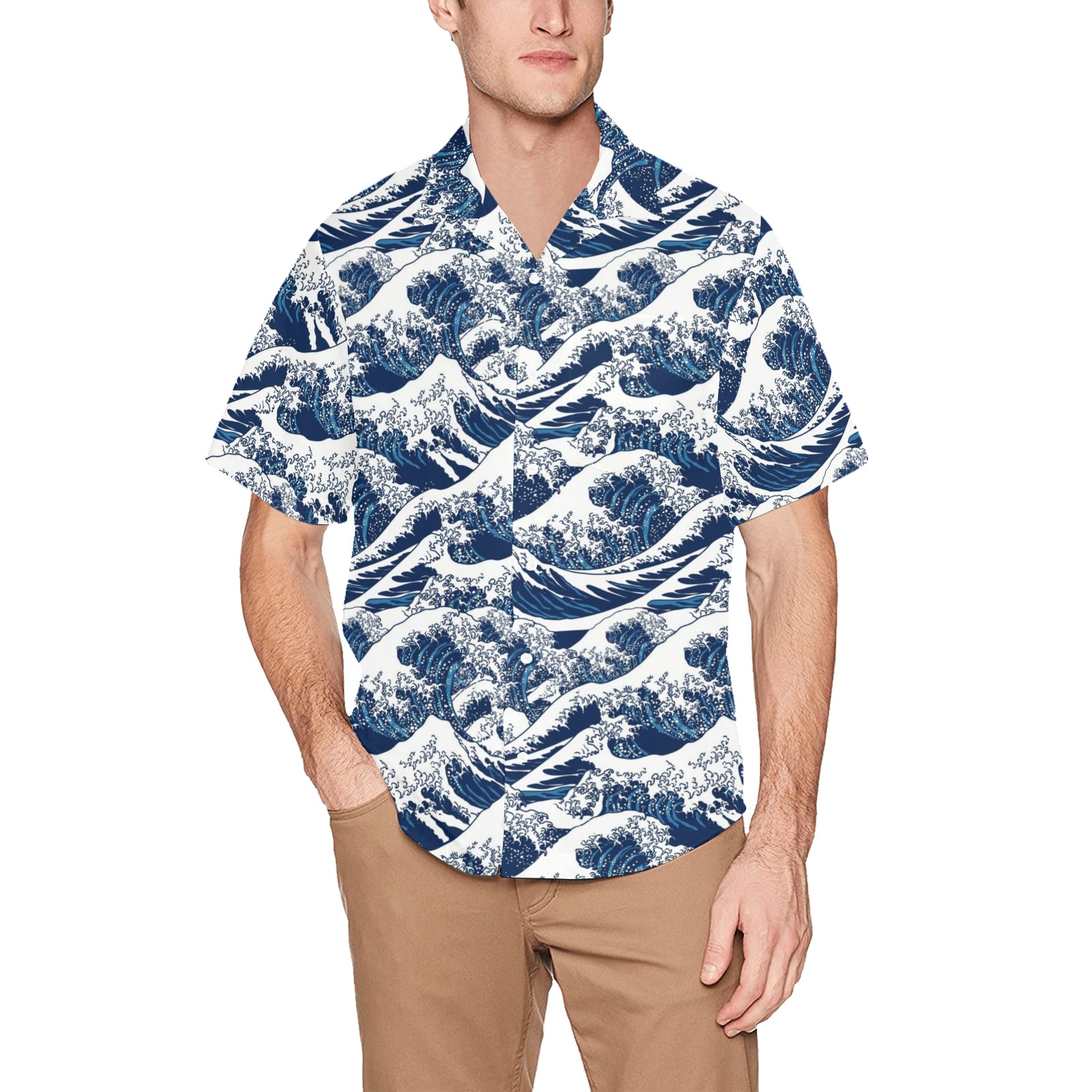 OCEAN WAVES Hawaiian Shirt with Chest Pocket (Model T58)
