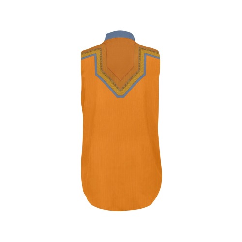 Ethnic Orange, Blue and Rust Women's Bow Tie V-Neck Sleeveless Shirt (Model T69)