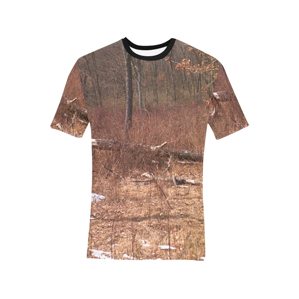 Falling tree in the woods Men's All Over Print T-Shirt (Solid Color Neck) (Model T63)