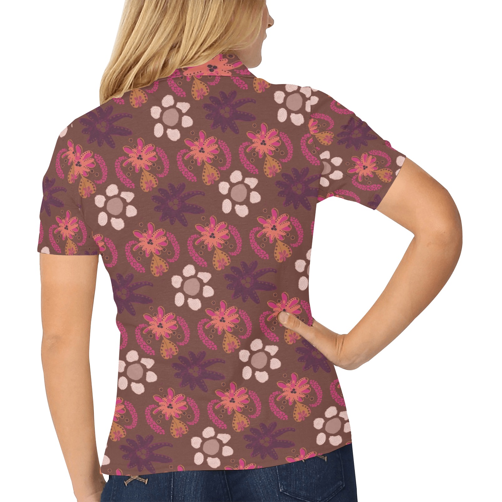 Retro floral Women's All Over Print Polo Shirt (Model T55)