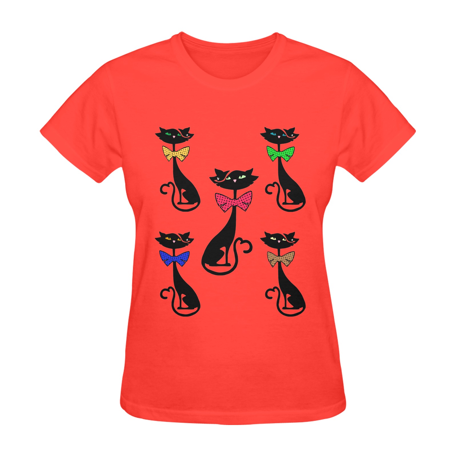 Black Cat with Bow Ties - Red Sunny Women's T-shirt (Model T05)