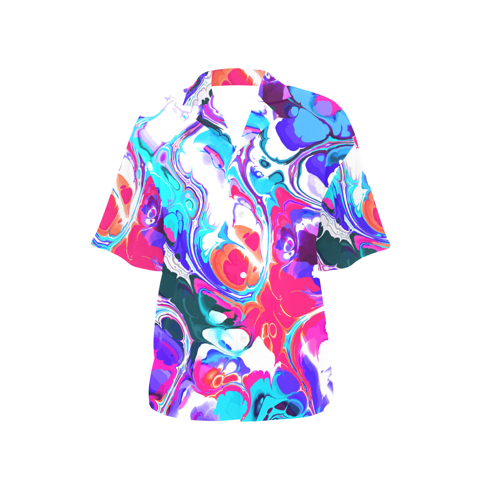 Blue White Pink Liquid Flowing Marbled Ink Abstract All Over Print Hawaiian Shirt for Women (Model T58)
