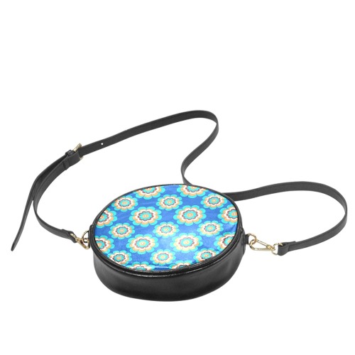 Turquoise Flowers on Blue Round Sling Bag (Model 1647)