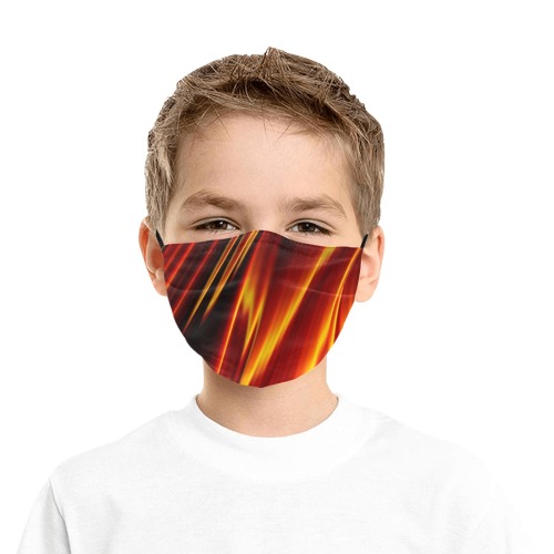 Orange and Red Flames Fractal Abstract Pleated Mouth Mask for Kids (Model M08)