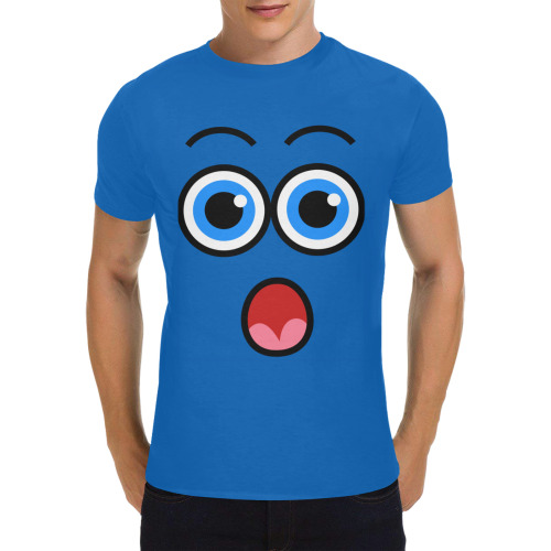 Funny Comic Cartoon Expressive Shocked Face Men's T-Shirt in USA Size (Two Sides Printing)