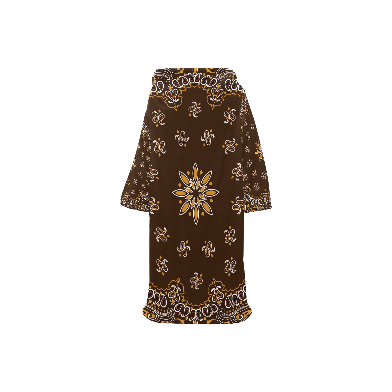 Brown Bandanna Pattern Blanket Robe with Sleeves for Kids