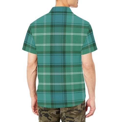 Beautiful Green Tartan Men's Short Sleeve Shirt with Chest Pocket (Model T53)