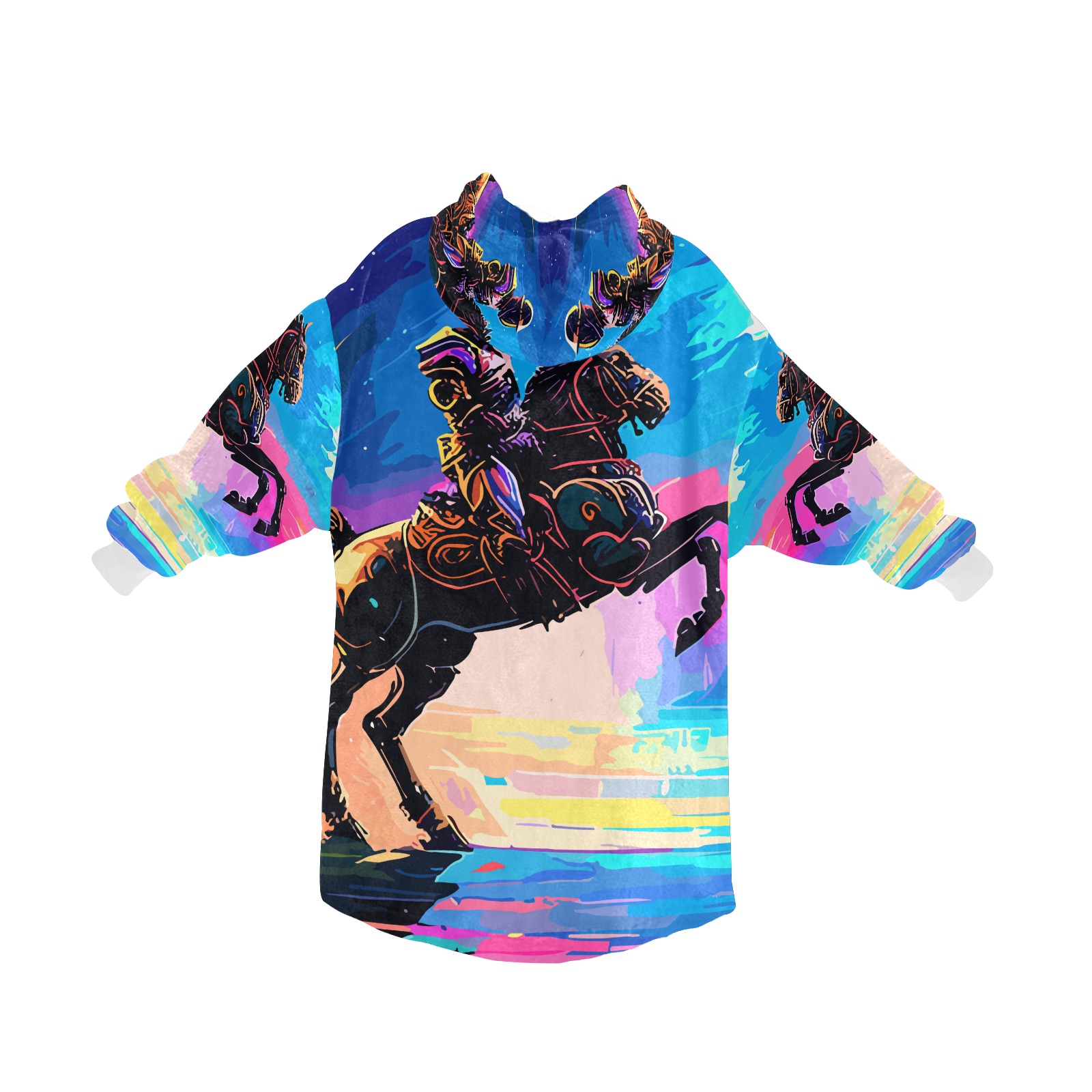 Knight On Horse Futuristic Cool Art Blanket Hoodie for Men