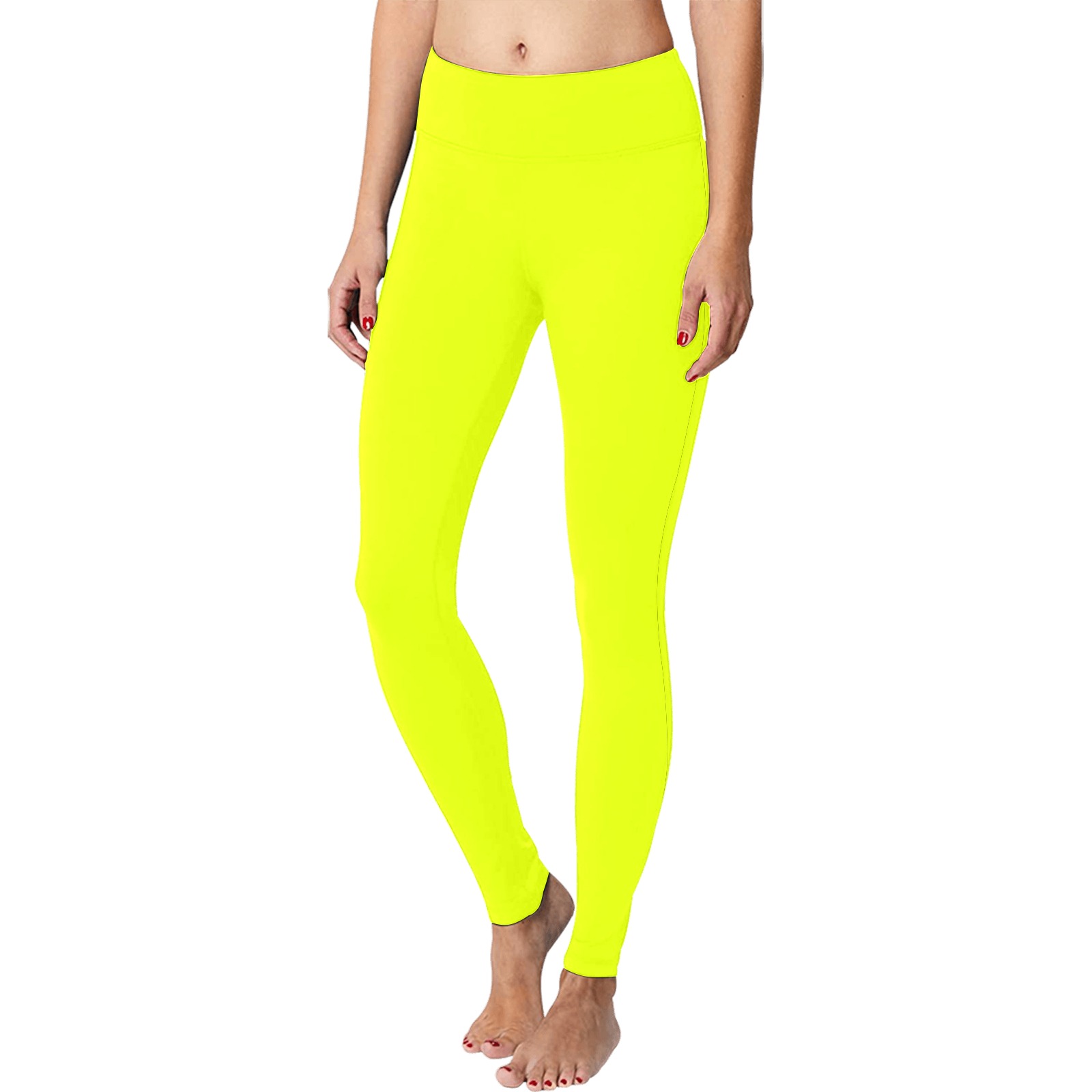 Waterbug Gym Fit Chartreuse Yellow Women's Big Size Workout Leggings (Model L43)