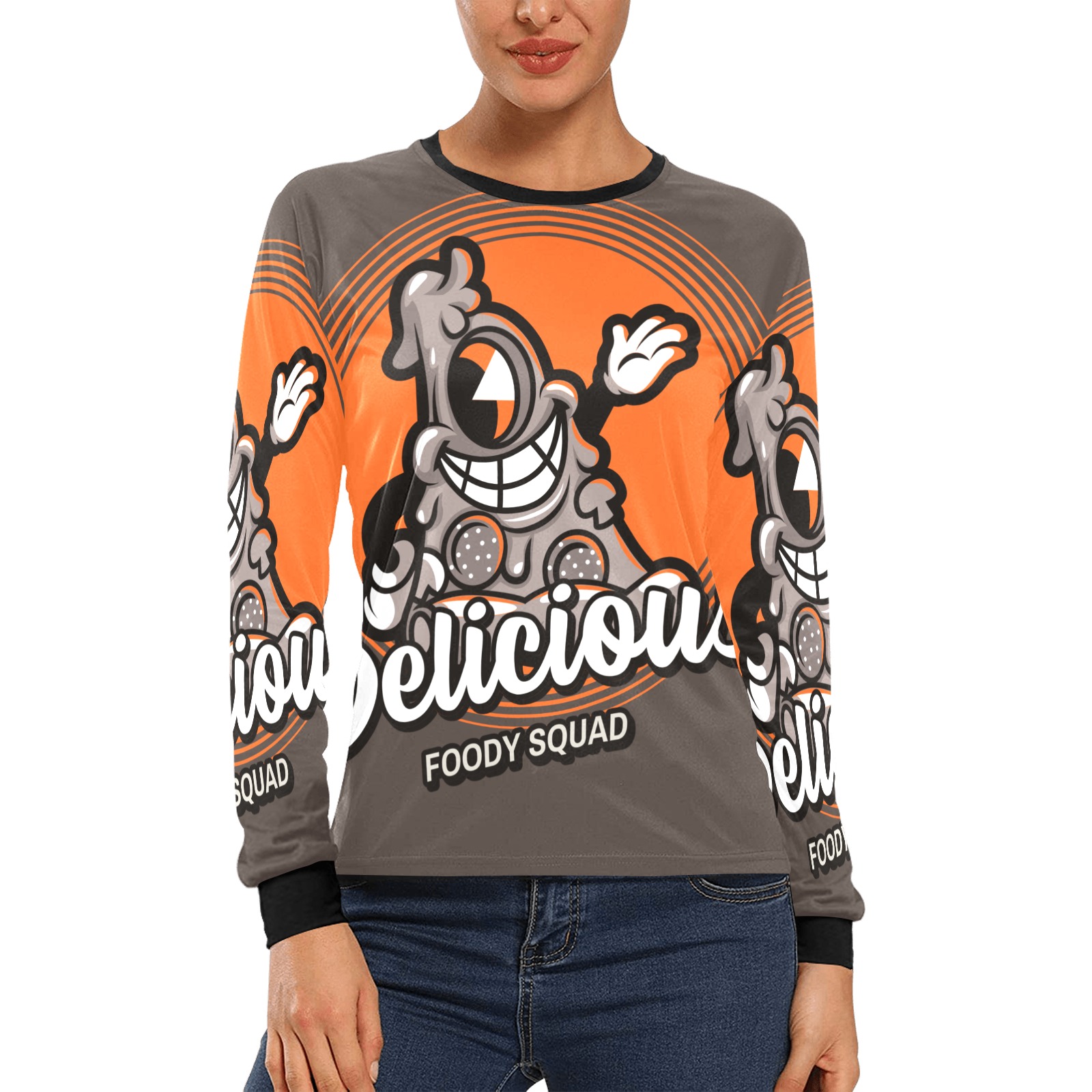 generator-with-a-pizza-character Women's All Over Print Long Sleeve T-shirt (Model T51)