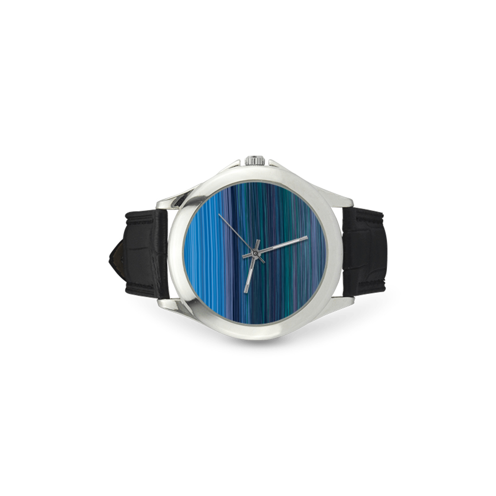 Abstract Blue Horizontal Stripes Women's Classic Leather Strap Watch(Model 203)