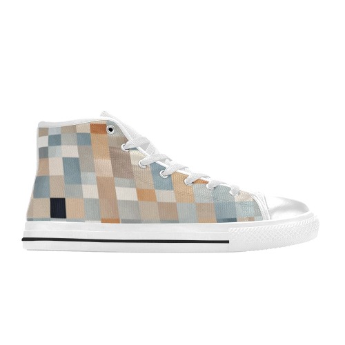 Abstract checkered pattern. Pastel beige colors Women's Classic High Top Canvas Shoes (Model 017)