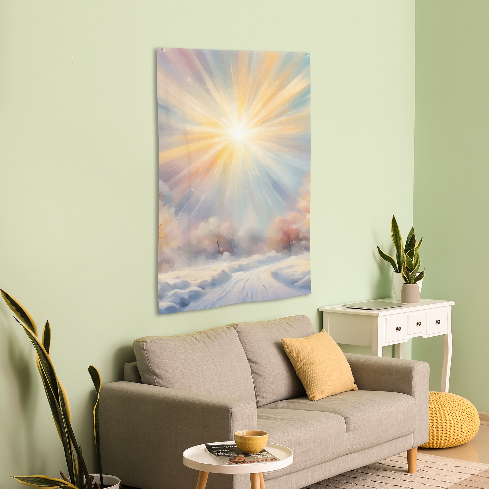 Magical sun is shining over the winter road art House Flag 34.5"x56"