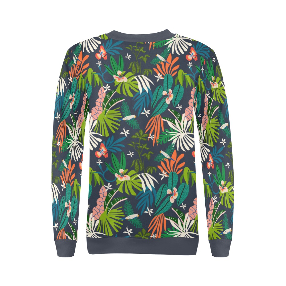Birds in the jungle modern All Over Print Crewneck Sweatshirt for Women (Model H18)