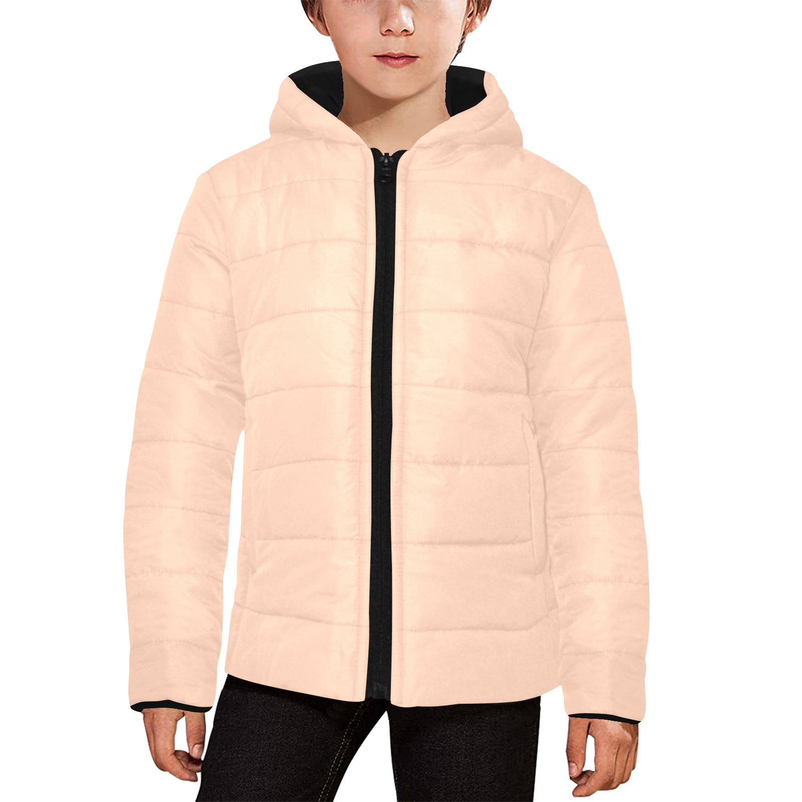 color apricot Kids' Padded Hooded Jacket (Model H45)
