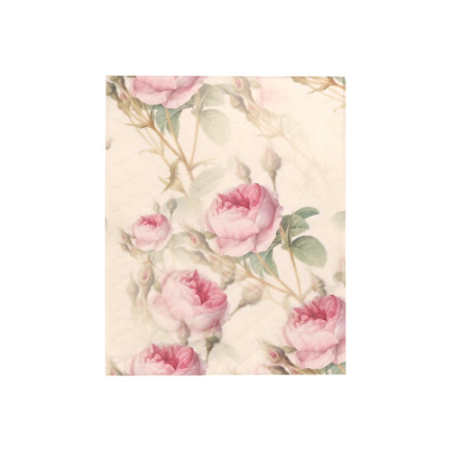 Vintage Pink Rose Garden Pattern Quilt 40"x50"