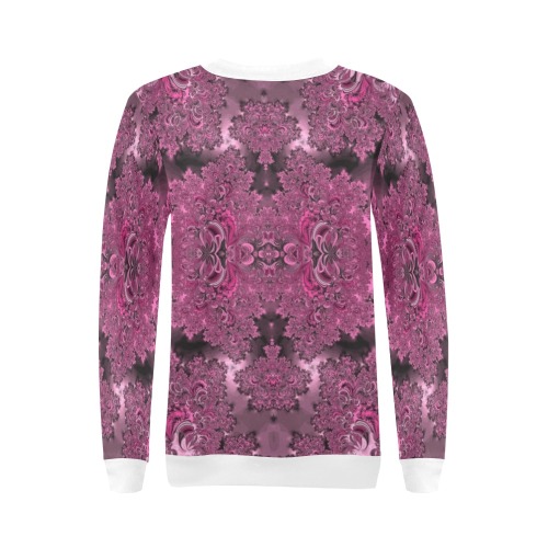 Pink Azalea Bushes Frost Fractal All Over Print Crewneck Sweatshirt for Women (Model H18)