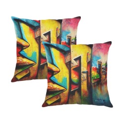 colourful graffiti street Linen Zippered Pillowcase 18"x18"(One Side&Pack of 2)