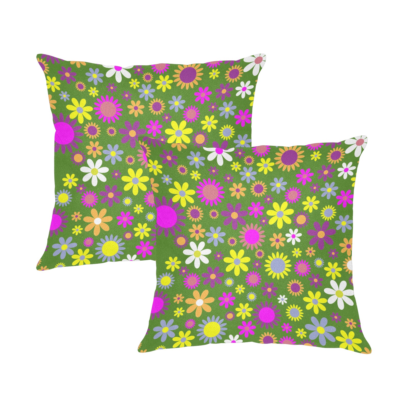 Flowers Linen Zippered Pillowcase 18"x18"(Two Sides&Pack of 2)