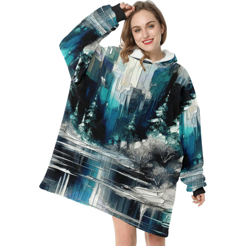 Painted City Winter Scene 1006 Blanket Hoodie for Women